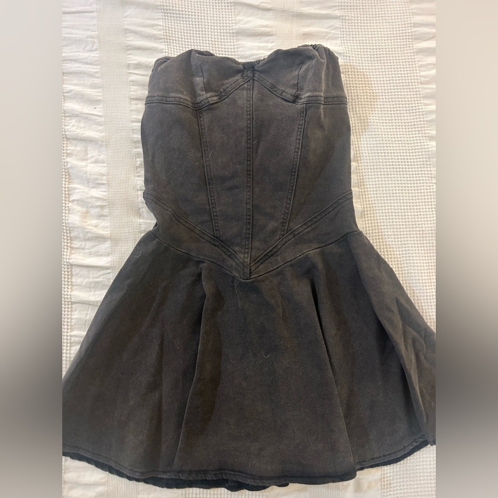Black Denim-Like Strapless Dress